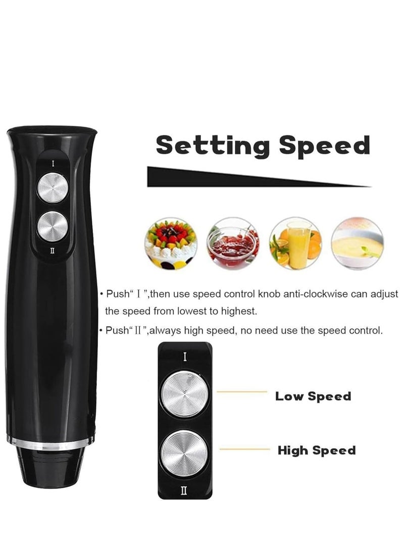 4-in-1 Hand Blender - 500W Powerful Motor, BPA-Free Accessories, Adjustable Speed and Turbo Boost, Ergonomic Grip, Easy Clean and Store, Immersion Handheld Blender, Stainless Blades