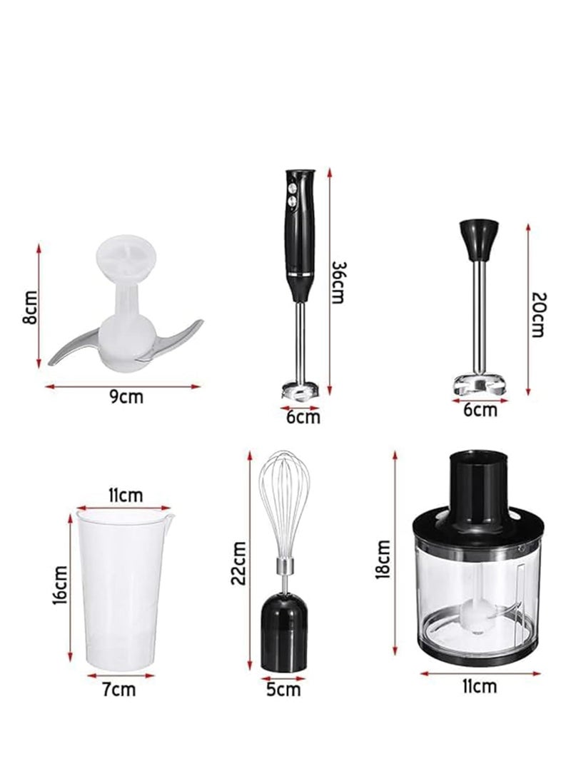 4-in-1 Hand Blender - 500W Powerful Motor, BPA-Free Accessories, Adjustable Speed and Turbo Boost, Ergonomic Grip, Easy Clean and Store, Immersion Handheld Blender, Stainless Blades
