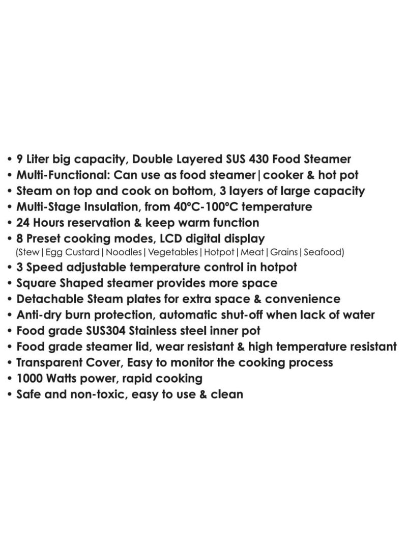 Food Dehydrator Machine 9L Capacity, 2 Trays, Digital Timer & Temperature Control, 8 Preset Functions, 24-Hour Reservation, 3 Adjustable Temps, 1000W Power with Auto Shut Off for Fruit, Vegetables, Meat & Beef