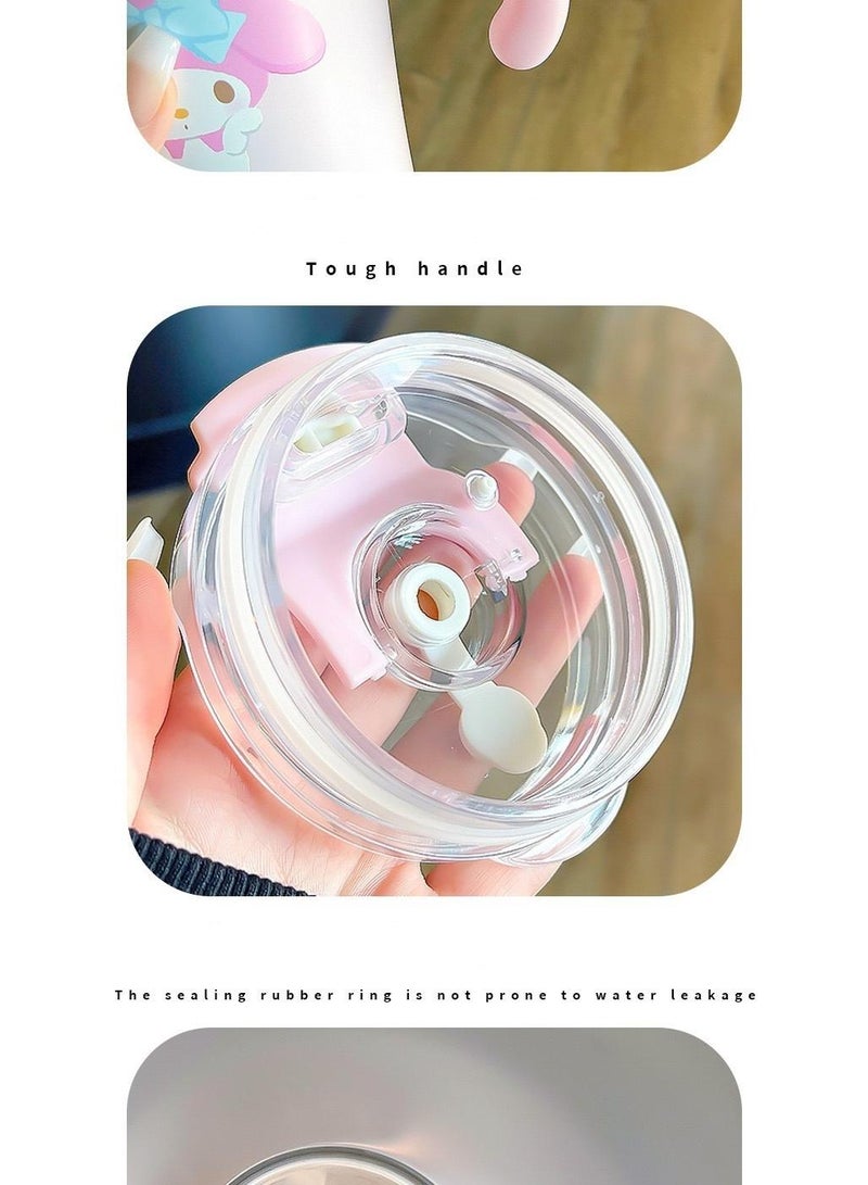 My melody  Reusable Vacuum quenching Cup, 40oz Cup Large Capacity Vacuum Cup with Straw car Heat Preservation Cold Preservation Large ice Cup , Iced Tea or Coffee, Smoothie More, Cream, 860ml