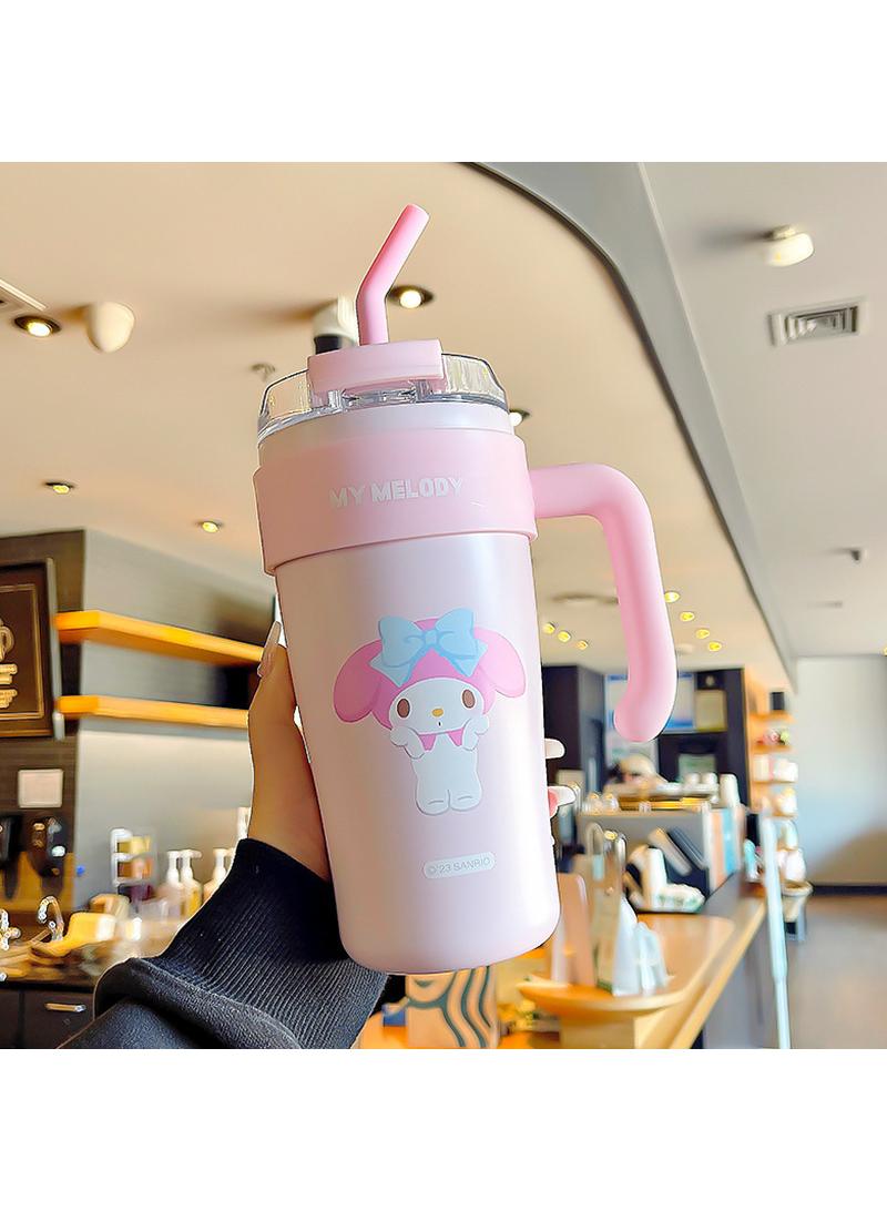 My melody  Reusable Vacuum quenching Cup, 40oz Cup Large Capacity Vacuum Cup with Straw car Heat Preservation Cold Preservation Large ice Cup , Iced Tea or Coffee, Smoothie More, Cream, 860ml