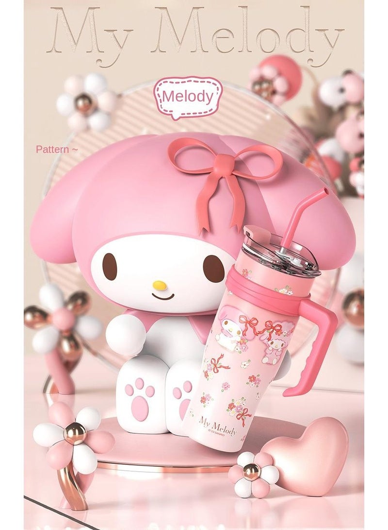 My melody Reusable Vacuum quenching Cup, 40oz Cup Large Capacity Vacuum Cup with Straw car Heat Preservation Cold Preservation Large ice Cup , Iced Tea or Coffee, Smoothie More, Cream, 40 oz