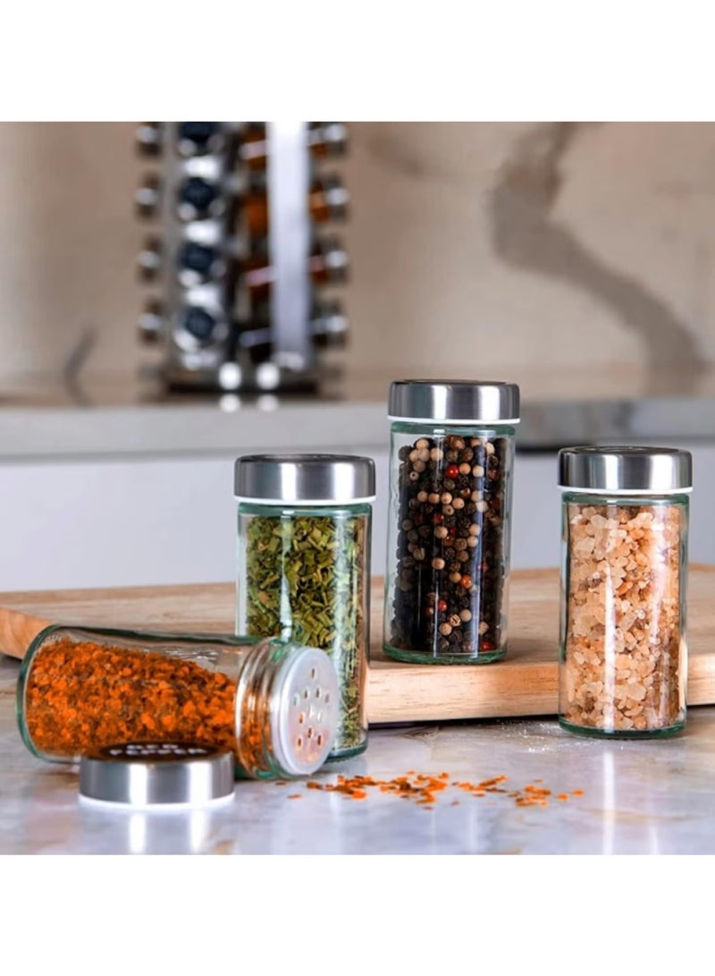 16-Jar Rotating Spice Carousel – 430 Stainless Steel Seasoning Bottle Set with Rotating Rack for Easy Access