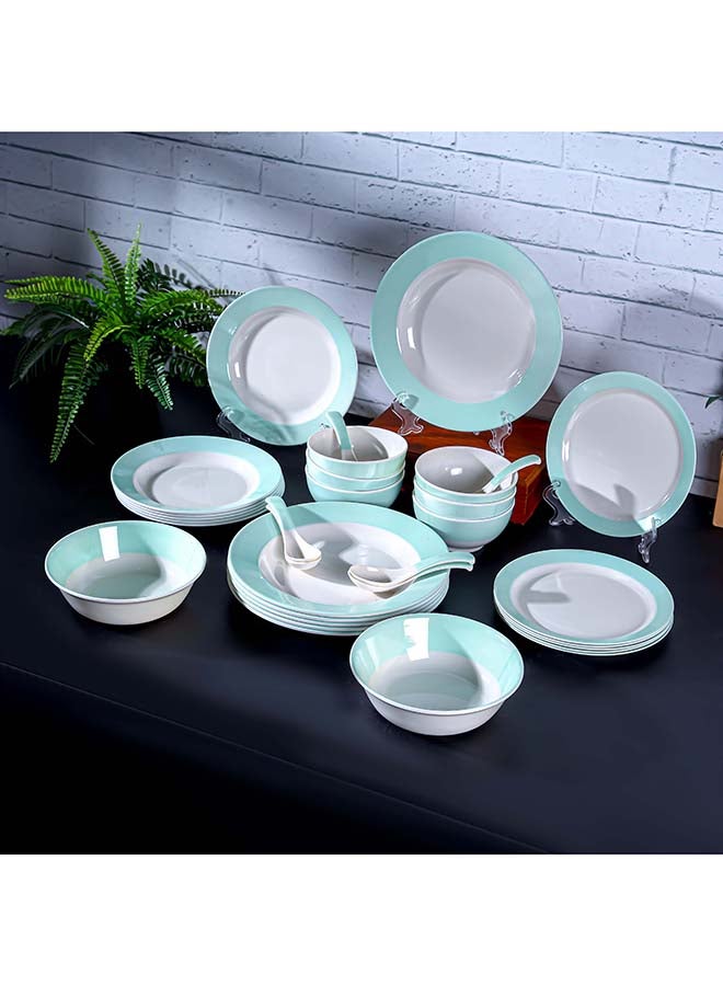 Royalford 32pcs Melamineware Dinner Set RF12511 Includes Deep and Side Plates, Serving and Rice Bowls and Soup Spoons Dishwasher-Safe and Freezer-Friendly Food-Grade Multicolor 3kg