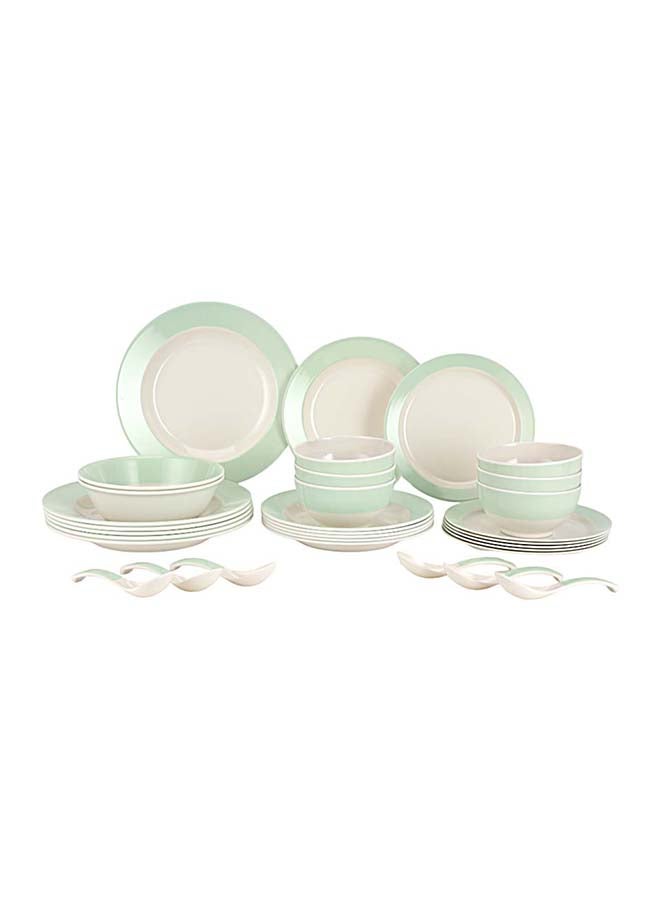 Royalford 32pcs Melamineware Dinner Set RF12511 Includes Deep and Side Plates, Serving and Rice Bowls and Soup Spoons Dishwasher-Safe and Freezer-Friendly Food-Grade Multicolor 3kg