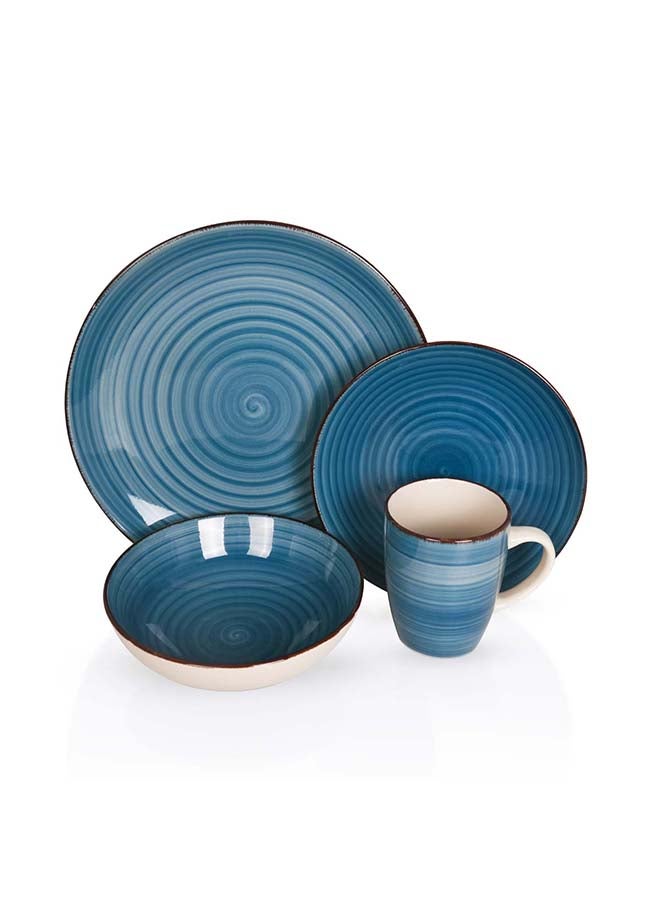 Royalford 16pcs Stoneware Dinner Set RF12409 Includes Dinner and Dessert Plates, Soup Bowls and Mugs Dishwasher-Safe, Microwave-Safe and Freezer-Safe Blue Multicolor 3kg