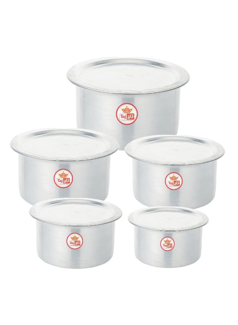 10-Pieces Aluminium Cooking Pot Cookware Set Tope 1,1.5,1.75, 2 and 2.5 Liter