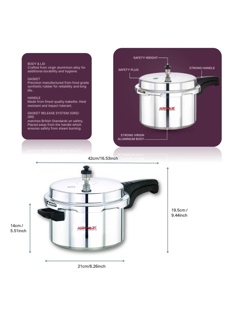 Auroware 5 Liter Pressure Cooker Aluminum Heavy Duty Comfortable for Cooking chicken beef mutton more