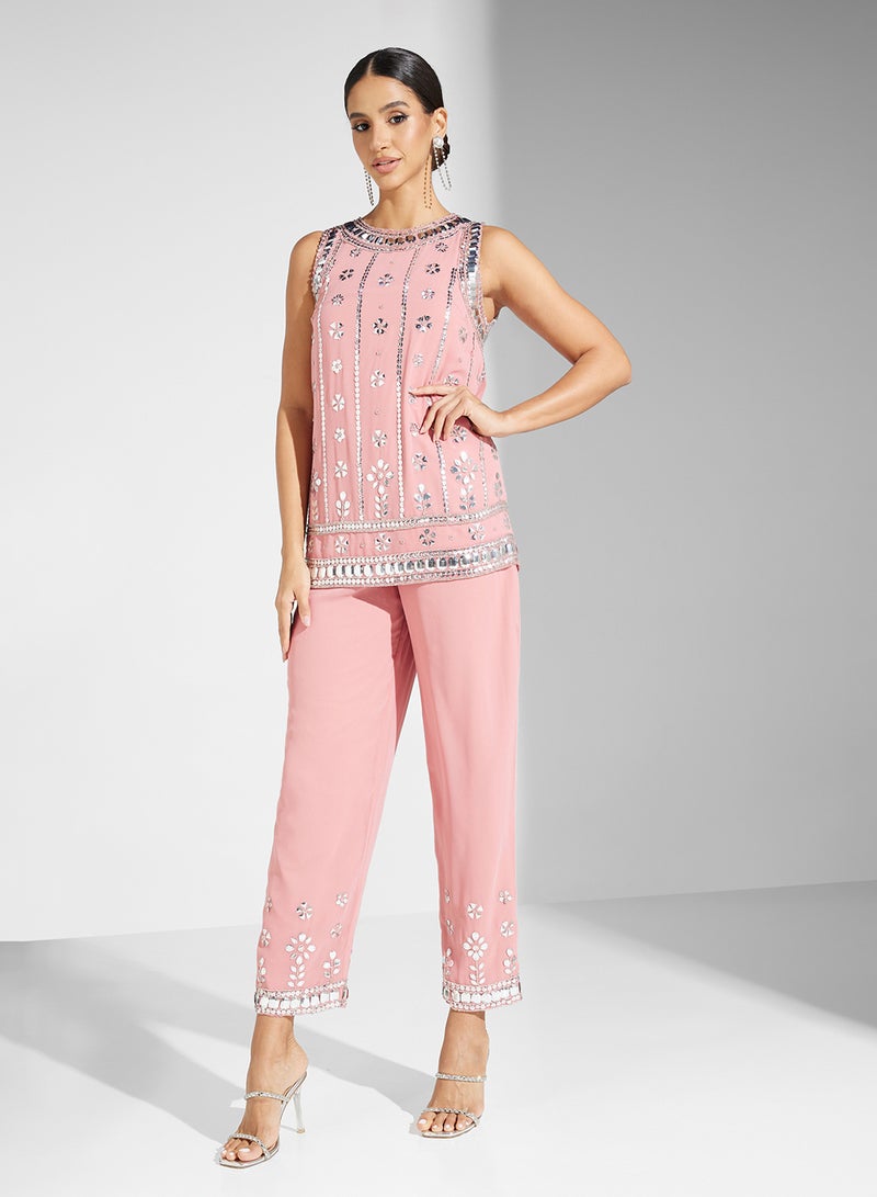 Embellished Kurta Top And Trouser Set