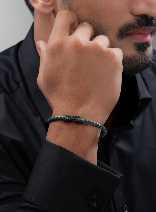 Franco Black and Green Leather Bracelet