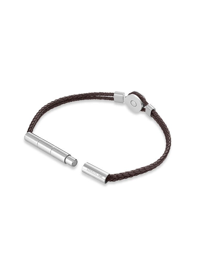 Vincenzo Silver and Dark Brown Leather Bracelet