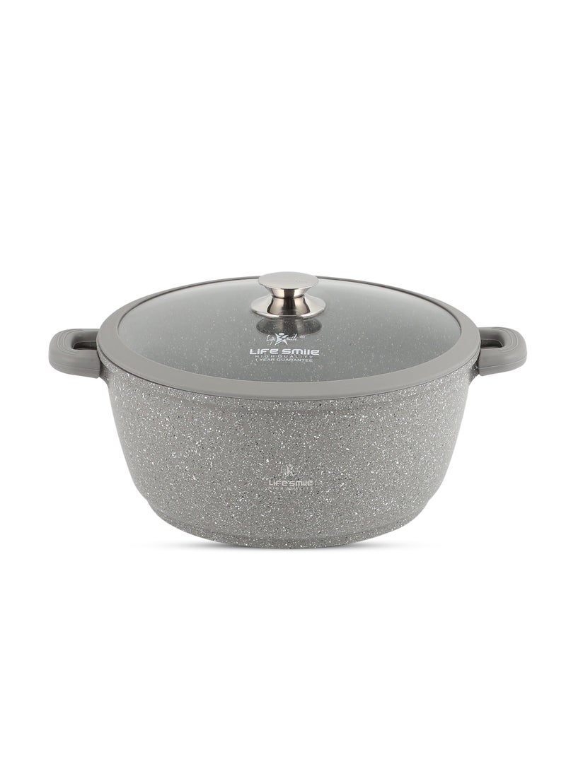 32cm (9.5 Liter)  Cooking Pot - Multi Layer Non Stick Granite Stock Pot 100% PFOA Free - Soup Pot with Glass Lid With Silicone Rim - Detachable Silicone Handles - oven safe (Grey)