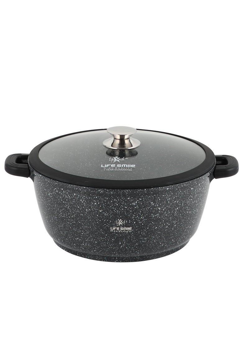 36cm (13 Liter) LIFE SMILE Cooking Pot - Multi Layer Non Stick Granite Coating 100% PFOA Free - Glass Lid With Silicone Rim - Detachable Silicone Handles - oven safe (Black)