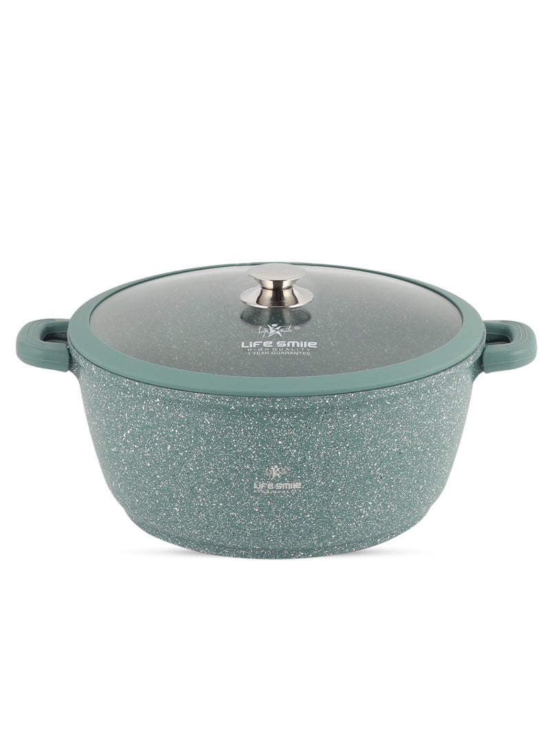 40cm (18 Liters) LIFE SMILE Cooking Pot - Multi Layer Non Stick Granite Coating 100% PFOA Free - Glass Lid With Silicone Rim - Detachable Silicone Handles - oven safe (Green)