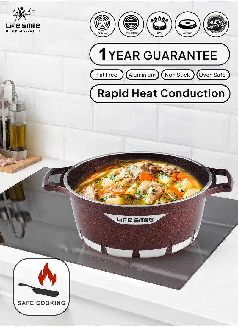 32cm Granite Coated Aluminum Soup & Stock Pot With Tempered Glass Lid - Heat Resisant Handles - PFOA Free Oven Safe - 5 Layer Non-Stick ECAS Approved Coating - Dishwasher Safe