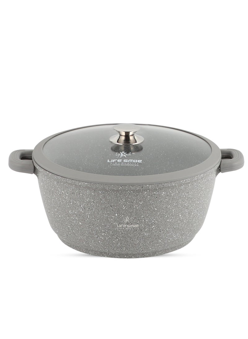 40cm (18 Liter)  Cooking Pot - Multi Layer Non Stick Granite Stock Pot 100% PFOA Free - Soup Pot with Glass Lid With Silicone Rim - Detachable Silicone Handles - oven safe (Grey)