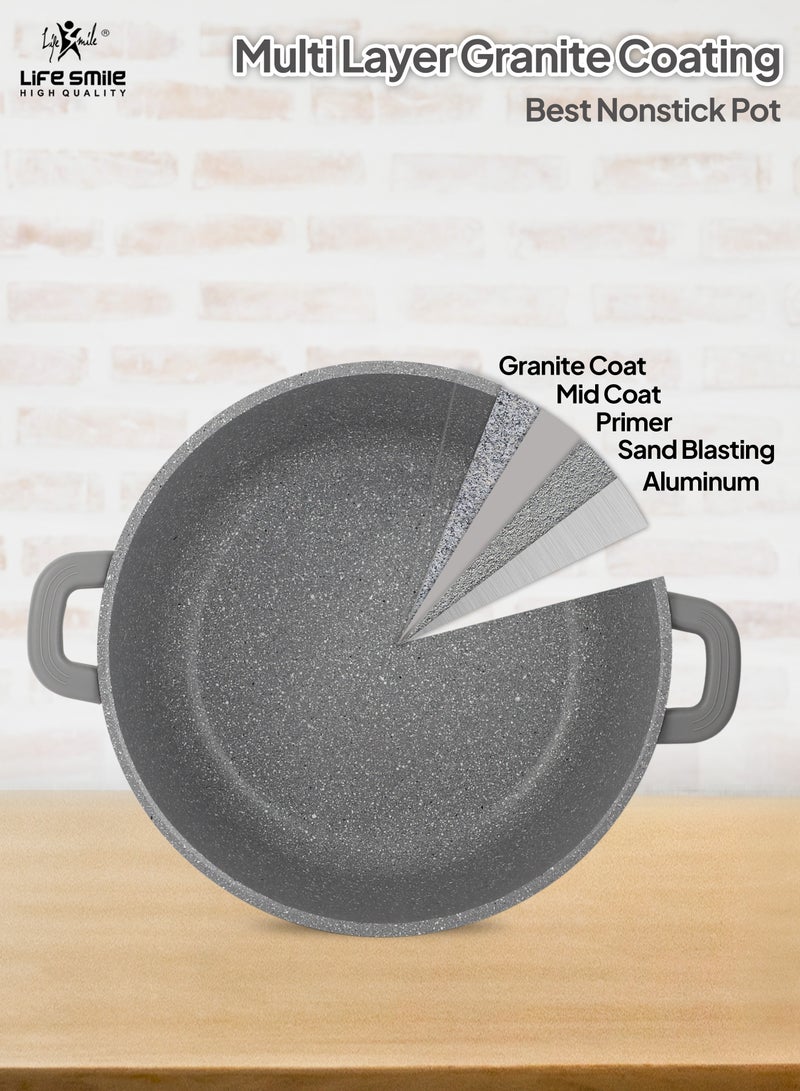 40cm (18 Liter)  Cooking Pot - Multi Layer Non Stick Granite Stock Pot 100% PFOA Free - Soup Pot with Glass Lid With Silicone Rim - Detachable Silicone Handles - oven safe (Grey)