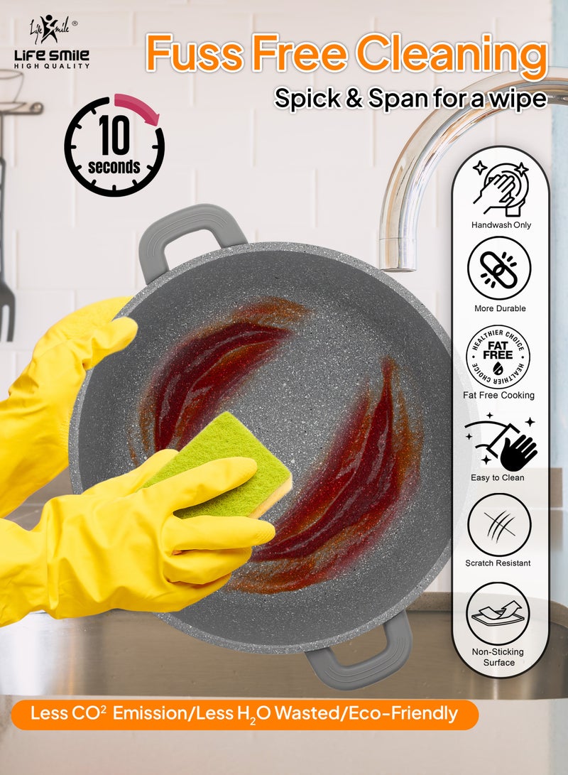 40cm (18 Liter)  Cooking Pot - Multi Layer Non Stick Granite Stock Pot 100% PFOA Free - Soup Pot with Glass Lid With Silicone Rim - Detachable Silicone Handles - oven safe (Grey)