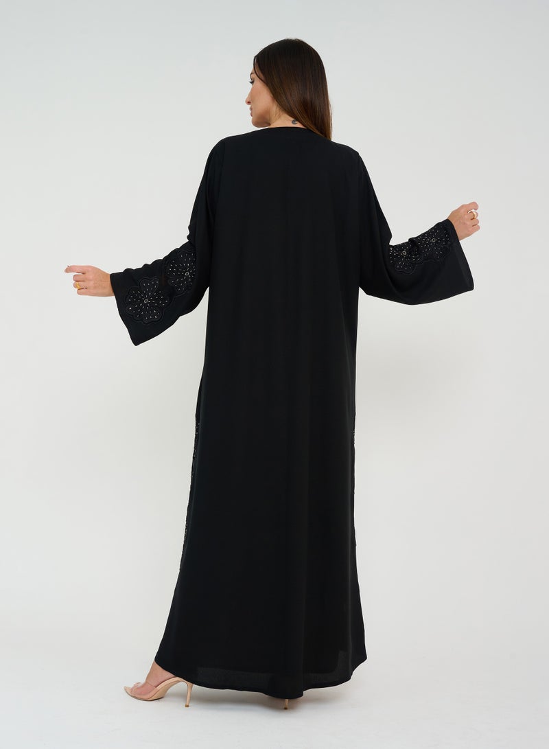 Black Open abaya with Dantel Design