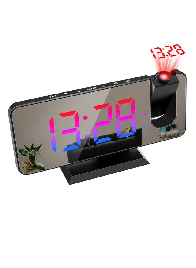 LED Digital Smart Alarm Clock Watch Table Electronic Desktop Clocks USB Wake Up Clock with 180° Time Projection Snooze