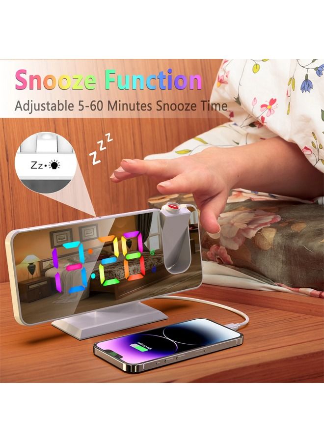 LED Digital Smart Alarm Clock Watch Table Electronic Desktop Clocks USB Wake Up Clock with 180° Time Projection Snooze