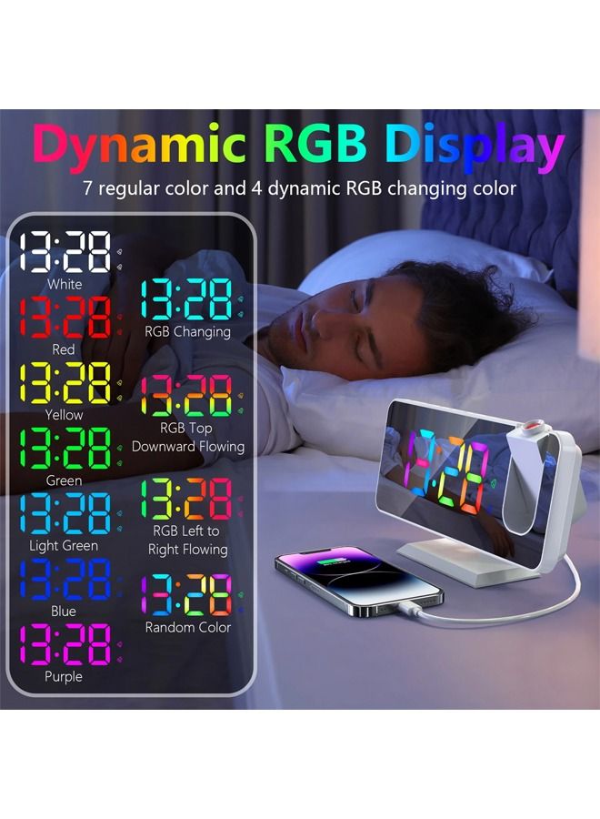 LED Digital Smart Alarm Clock Watch Table Electronic Desktop Clocks USB Wake Up Clock with 180° Time Projection Snooze