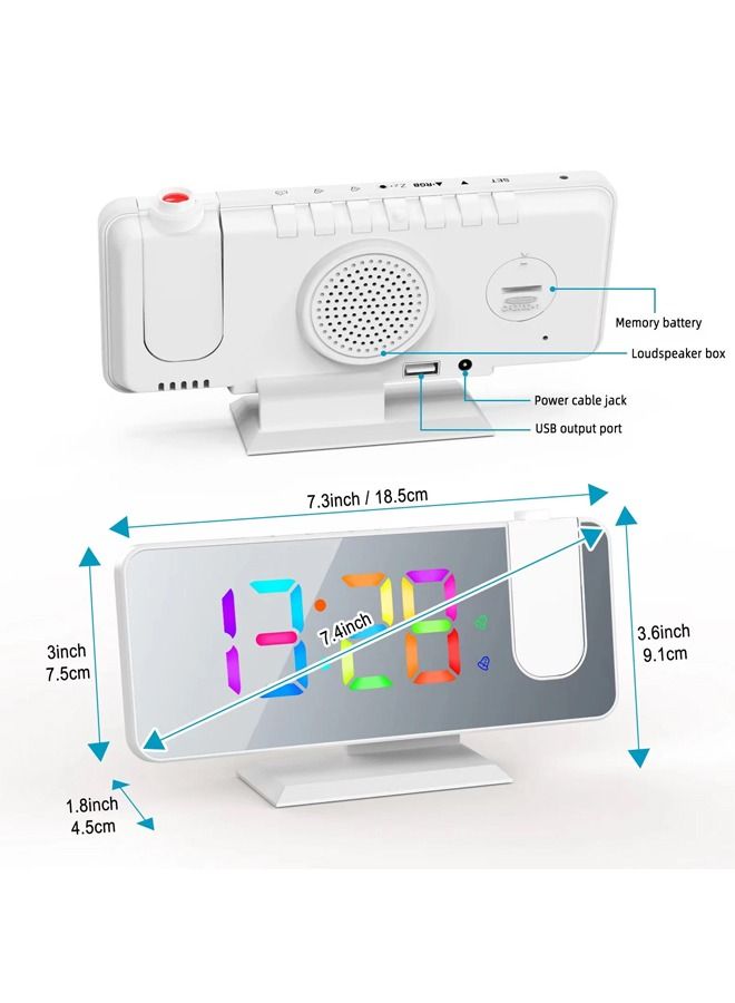 LED Digital Smart Alarm Clock Watch Table Electronic Desktop Clocks USB Wake Up Clock with 180° Time Projection Snooze