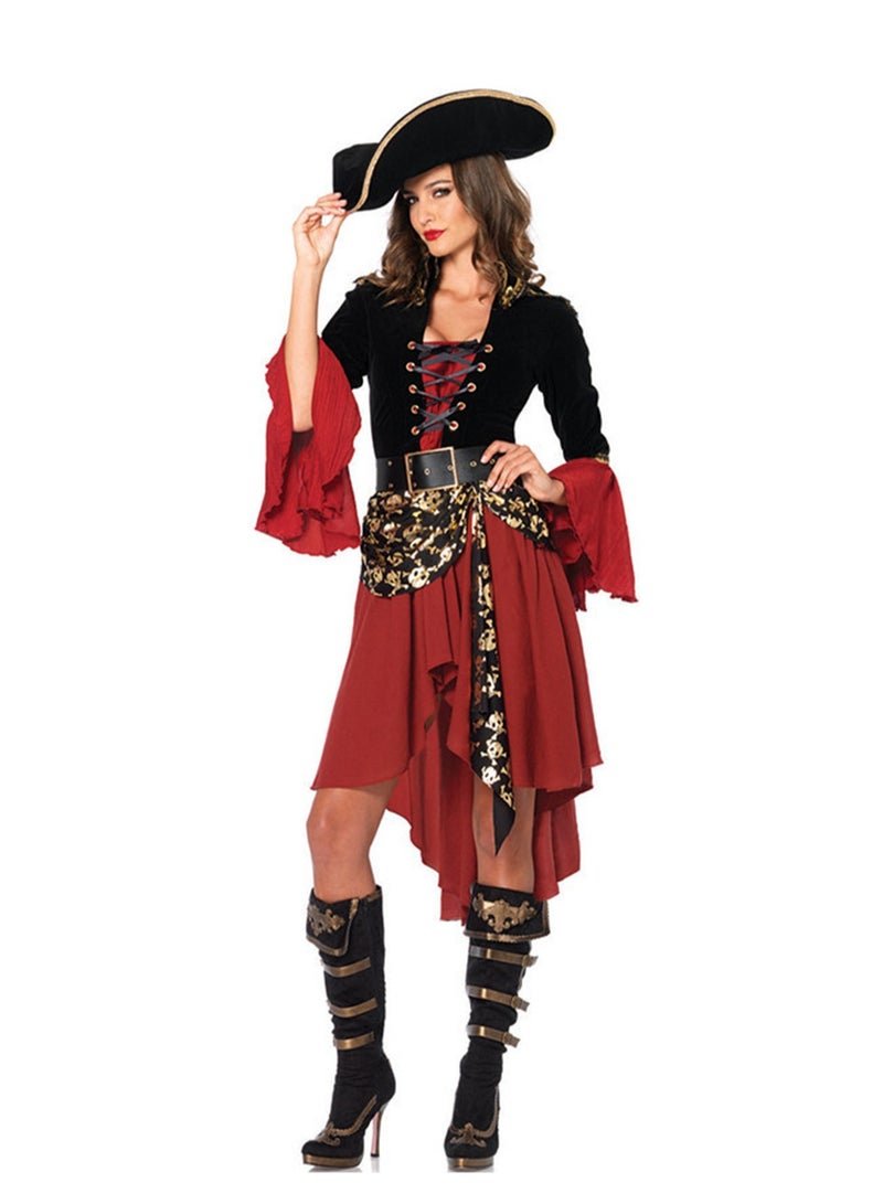 costume party Red Pirate costume as Captain Jack Sparrow Adult female Pirates of theCaribbean show costume