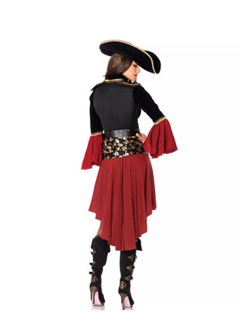 costume party Red Pirate costume as Captain Jack Sparrow Adult female Pirates of theCaribbean show costume