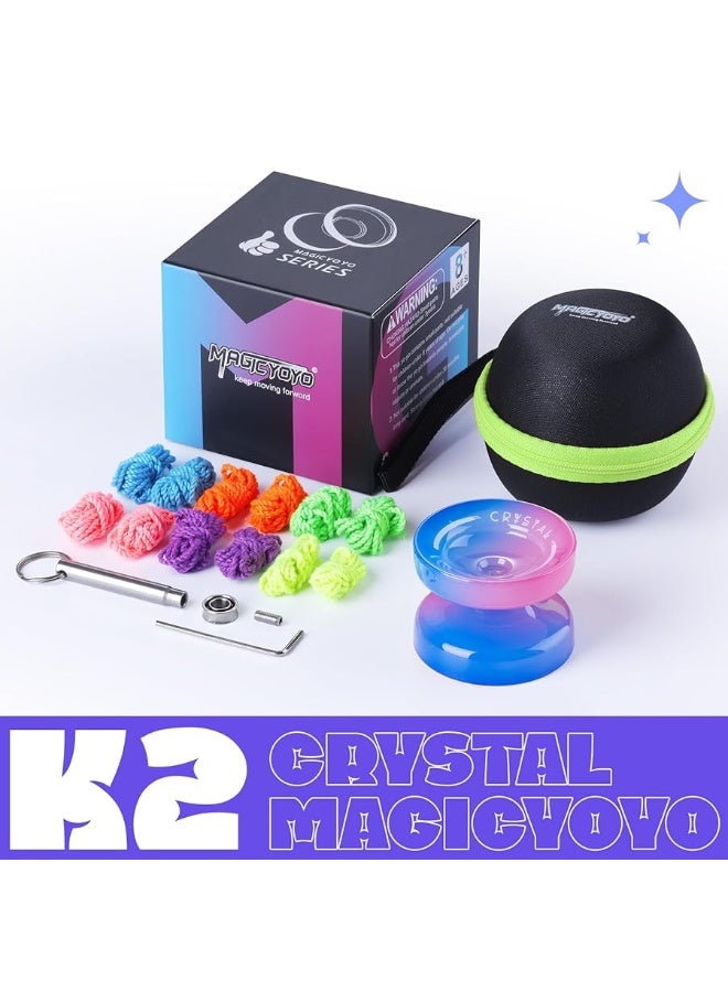 MAGICYOYO K2 Crystal Yoyo for Kids Beginners, Responsive Yoyo with Unresponsive YoYo Bearing for Replacement, Plastic Yoyo Professional with 12 Yoyo Strings, Yo Yo Case, Yo-Yo Accessory Set-Blue Pink