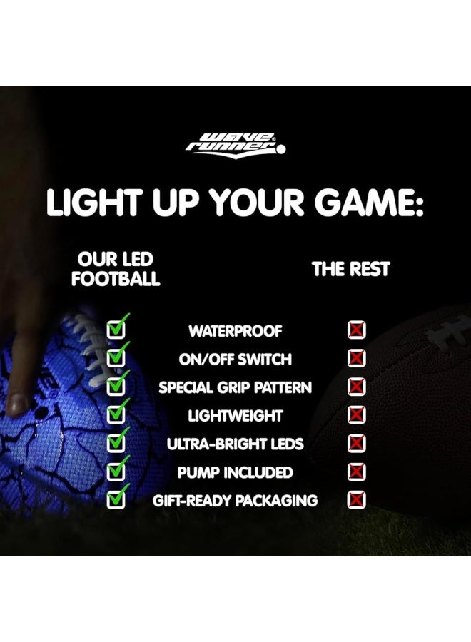 Wave Runner Glow in The Dark LED Light Junior Football Waterproof Double Laced Football Night Sports and Games Waterproof Ball for Pool Beach and Backyard Random Color 2023 New Version W Pump