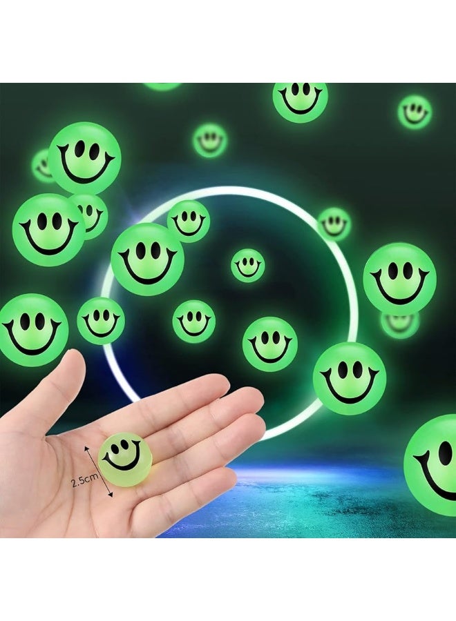 24 Pcs Glow in The Dark Smile Face Bouncing Balls, Mini High Bounce Bouncy Balls for Teens, Glowing Christmas, Valentine Birthday Party Favors Goodie Bag Fillers for Boys and Girls 6 Years Old +