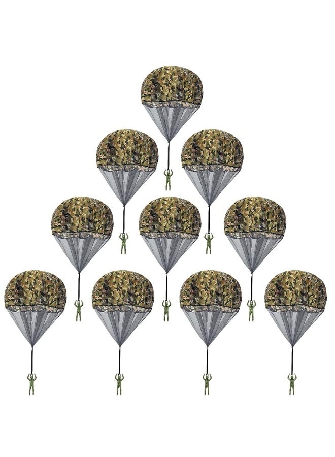 10 Pcs Parachute Toy, Camo Green Parachute Men Toy Tangle Free Throwing Hand Throw Outdoor Flying Gifts Paratrooper Toy No Battery nor Assembly Required