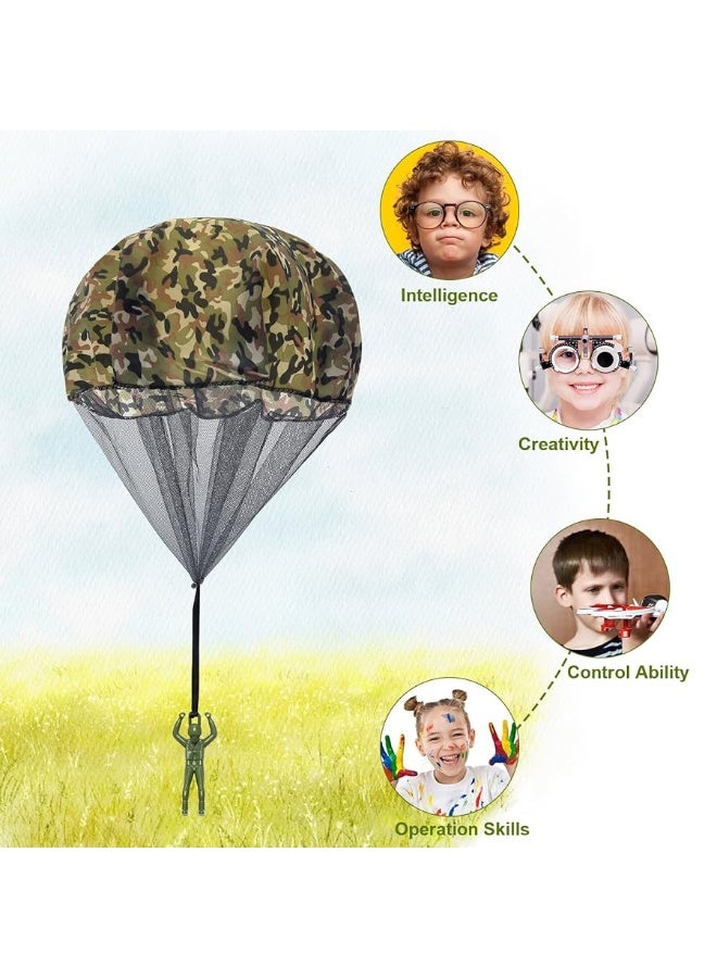 10 Pcs Parachute Toy, Camo Green Parachute Men Toy Tangle Free Throwing Hand Throw Outdoor Flying Gifts Paratrooper Toy No Battery nor Assembly Required