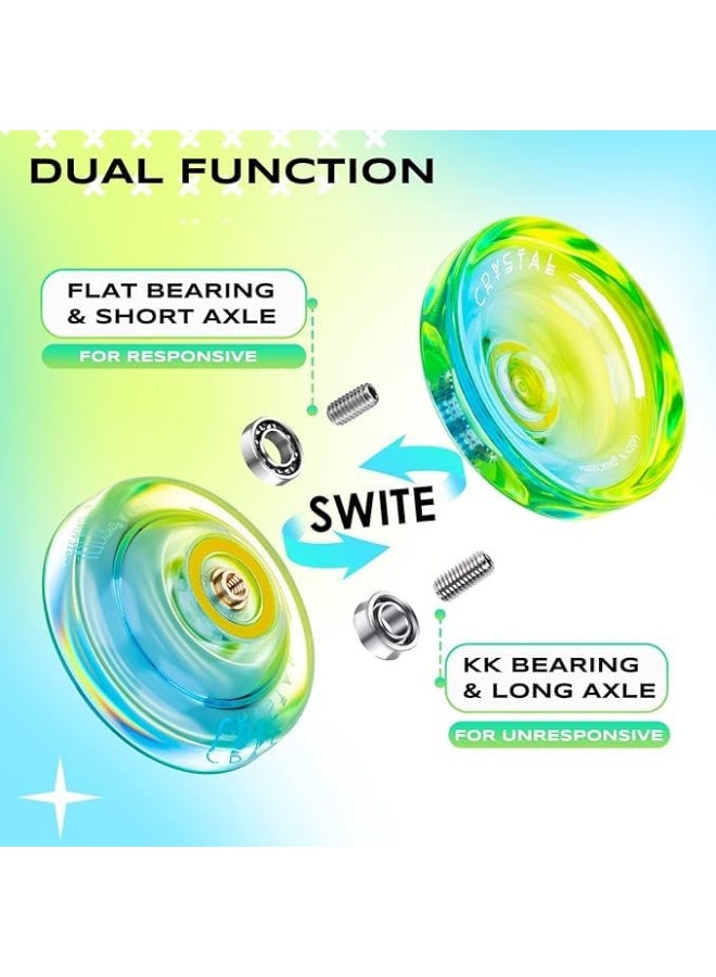 MAGICYOYO Pack of 3 Yoyo K2 Crystal, Professional Responsive Yoyo for Kids Beginner,Dual Purpose Yoyos with Replacement Unresponsive Yoyo Bearings for Advanced Player+18 Strings+Bearing Removal+3 Bags