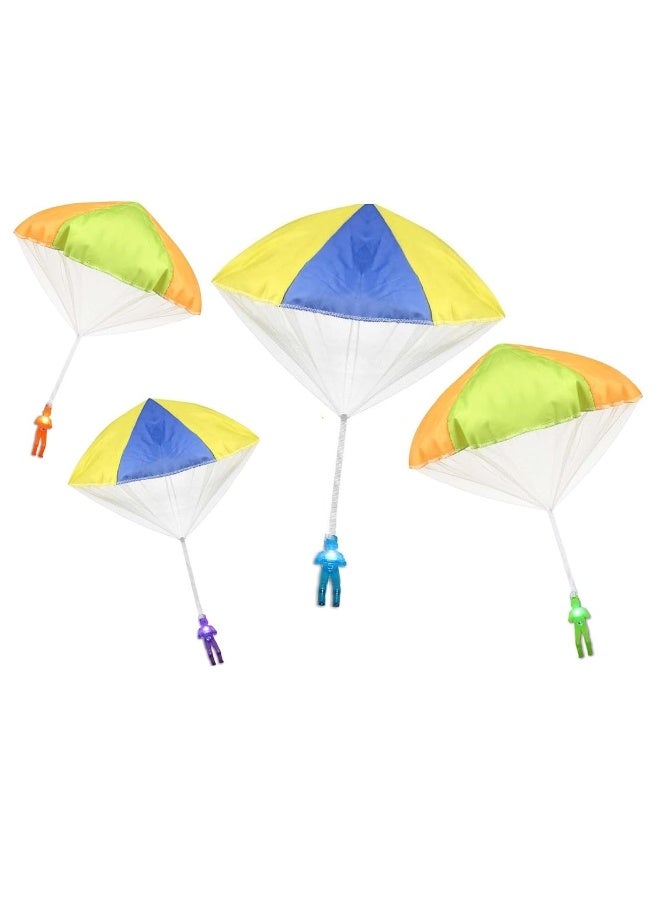 Light Up 4 Pack Tangle Free Throwing Parachute Men Glow in The Dark! Blue, Orange, Green and Purple! for Kids and Children Parachute Man Set, Easter Basket