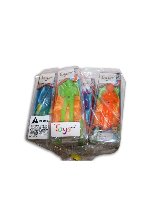 Light Up 4 Pack Tangle Free Throwing Parachute Men Glow in The Dark! Blue, Orange, Green and Purple! for Kids and Children Parachute Man Set, Easter Basket