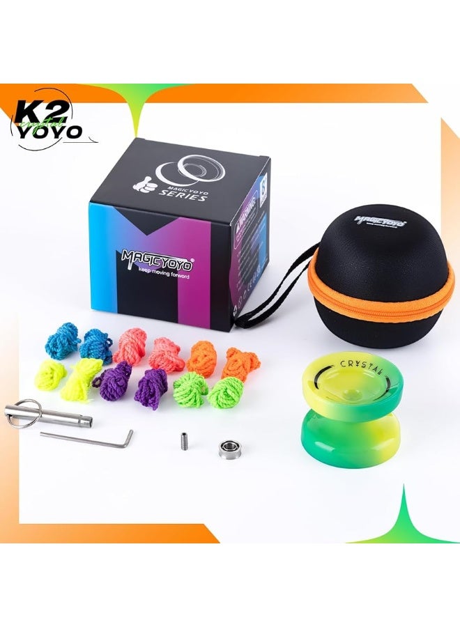 MAGICYOYO K2 Responsive Yoyo for Kids, Professional Yoyo for Beginner, Dual Purpose Yo-yo Replacement Unresponsive Bearing for Adults/Advanced+12 Yo yo Strings+Bearing Remover (Yellow Green Gradient)