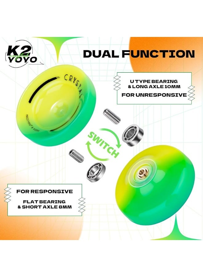 MAGICYOYO K2 Responsive Yoyo for Kids, Professional Yoyo for Beginner, Dual Purpose Yo-yo Replacement Unresponsive Bearing for Adults/Advanced+12 Yo yo Strings+Bearing Remover (Yellow Green Gradient)