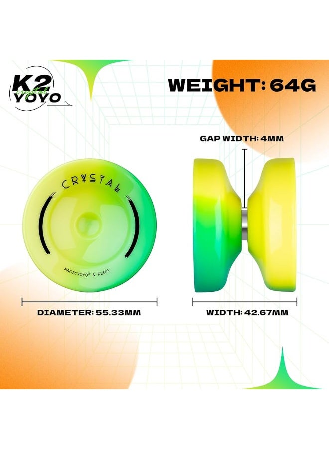 MAGICYOYO K2 Responsive Yoyo for Kids, Professional Yoyo for Beginner, Dual Purpose Yo-yo Replacement Unresponsive Bearing for Adults/Advanced+12 Yo yo Strings+Bearing Remover (Yellow Green Gradient)