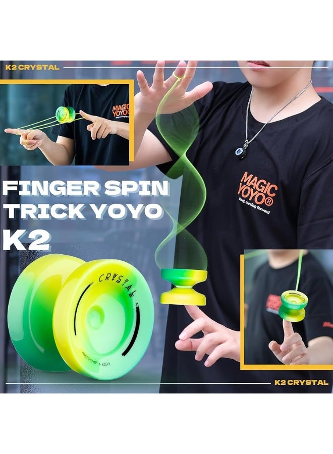 MAGICYOYO K2 Responsive Yoyo for Kids, Professional Yoyo for Beginner, Dual Purpose Yo-yo Replacement Unresponsive Bearing for Adults/Advanced+12 Yo yo Strings+Bearing Remover (Yellow Green Gradient)