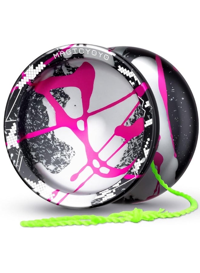 MAGICYOYO V10 Professional Unresponsive Yoyo for Kids& Adults, Pro Finger Spin & Combo Tricks Yo Yo, Magic Yoyo V10 Unresponsive Yo-yo Metal with 12 Yo-yos String+ Bag+ Glove, Black& Silver& Pink