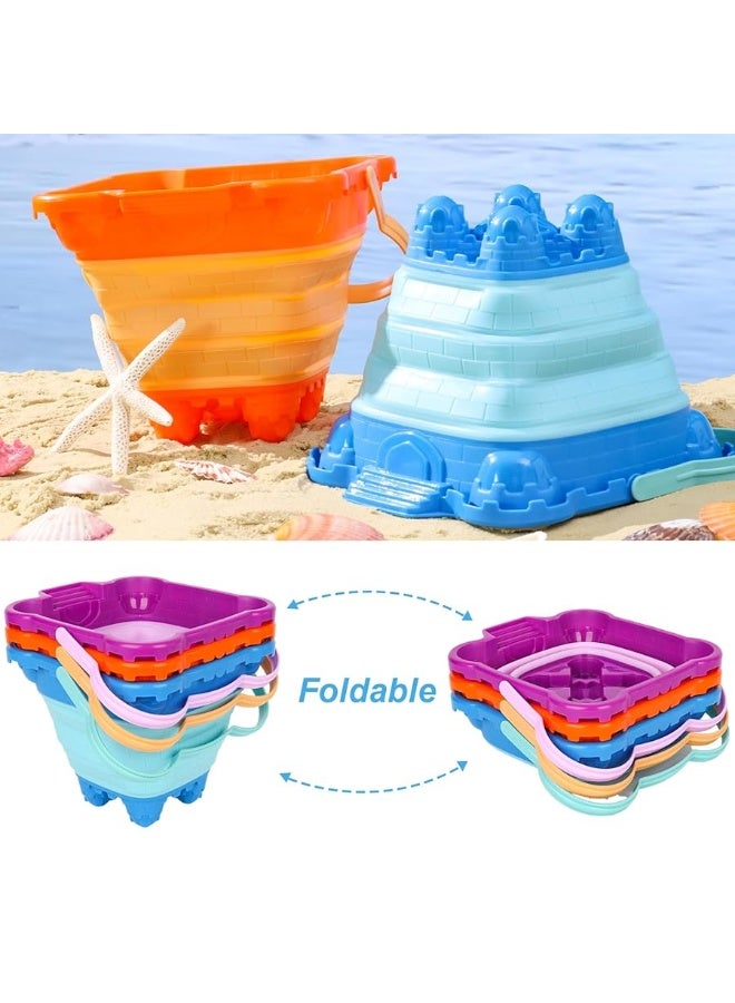 FUTUREPLUSX 3PCS Collapsible Sand Bucket Foldable Castle Pails Buckets Sand Castle Building Kit Sand Castle Molds Beach Toys Camping Gear Travel Sand Toys Sandbox Toys for Toddlers Kids