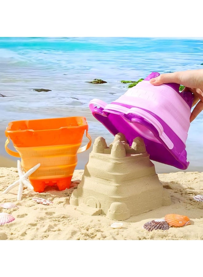 FUTUREPLUSX 3PCS Collapsible Sand Bucket Foldable Castle Pails Buckets Sand Castle Building Kit Sand Castle Molds Beach Toys Camping Gear Travel Sand Toys Sandbox Toys for Toddlers Kids