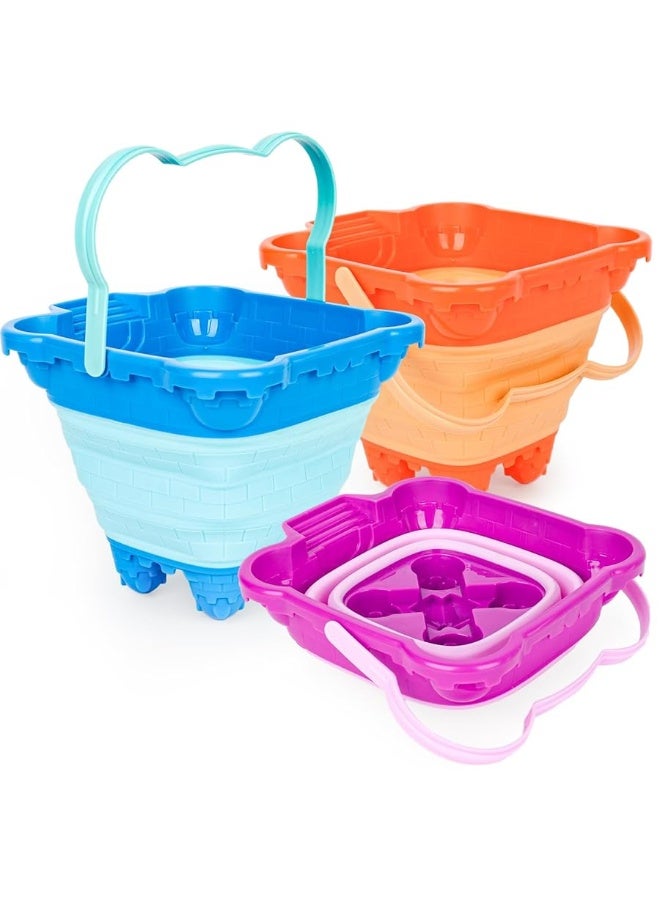 FUTUREPLUSX 3PCS Collapsible Sand Bucket Foldable Castle Pails Buckets Sand Castle Building Kit Sand Castle Molds Beach Toys Camping Gear Travel Sand Toys Sandbox Toys for Toddlers Kids