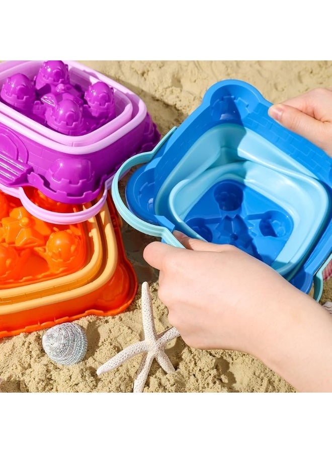 FUTUREPLUSX 3PCS Collapsible Sand Bucket Foldable Castle Pails Buckets Sand Castle Building Kit Sand Castle Molds Beach Toys Camping Gear Travel Sand Toys Sandbox Toys for Toddlers Kids