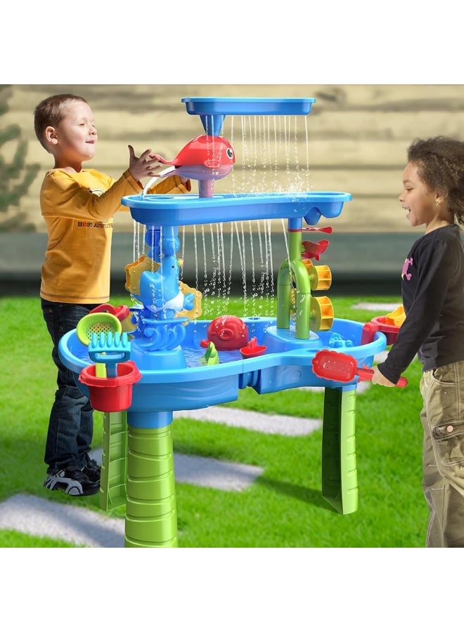 TEMI Toddler Water Table  Kids Sand and Water Table  3Tier Outdoor Water Play Table Toys for Toddlers Kids  Water Sensory Tables Summer Beach Toys for Outside Backyard for Kids Age 3 4 5 6 7 8