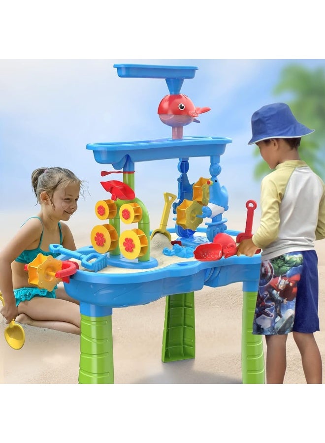 TEMI Toddler Water Table  Kids Sand and Water Table  3Tier Outdoor Water Play Table Toys for Toddlers Kids  Water Sensory Tables Summer Beach Toys for Outside Backyard for Kids Age 3 4 5 6 7 8