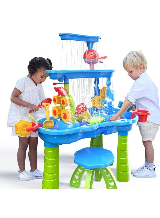 TEMI Toddler Water Table  Kids Sand and Water Table  3Tier Outdoor Water Play Table Toys for Toddlers Kids  Water Sensory Tables Summer Beach Toys for Outside Backyard for Kids Age 3 4 5 6 7 8