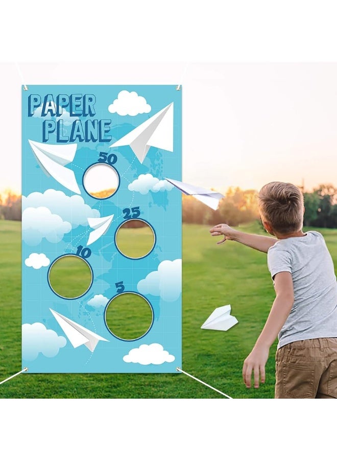 Paper Plane Toss Game Banner, Throwing Target Banner for Glider Airplane, Fun Add-on Toys for Flying Paper Plane, Outdoor Sport Activity for Kids, Airplane Theme Birthday Party Decoration